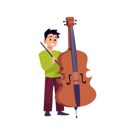 チェロ楽器を演奏する幸せな小さな男の子  イラスト