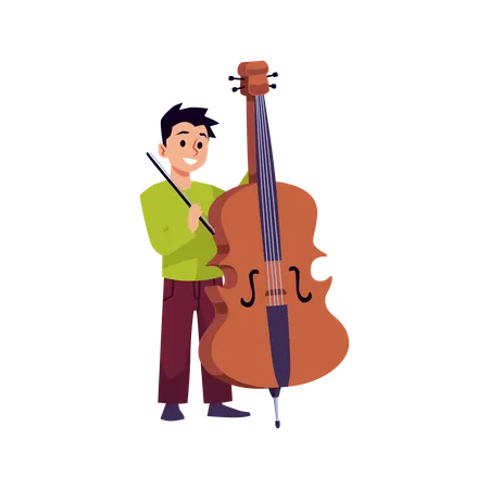 チェロ楽器を演奏する幸せな小さな男の子  イラスト