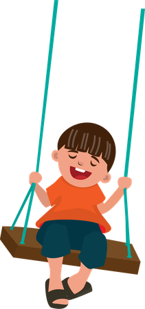 Happy little child on wooden swing  Illustration