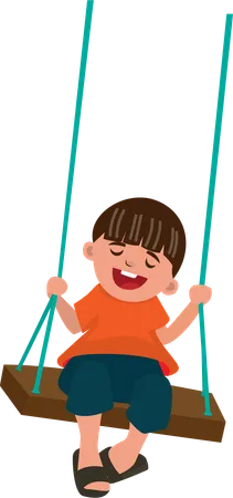 Happy little child on wooden swing  Illustration