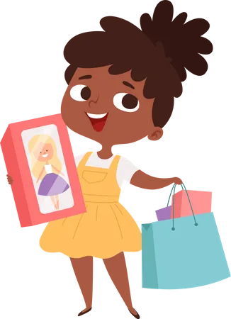 Happy little girl holding shopping bag Illustration