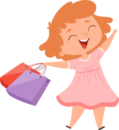 Happy little girl holding shopping bag  Illustration