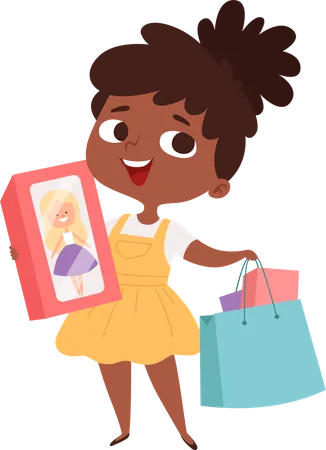 Happy little girl holding shopping bag  Illustration