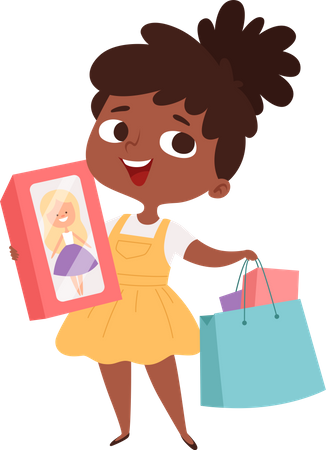 Happy little girl holding shopping bag  Illustration