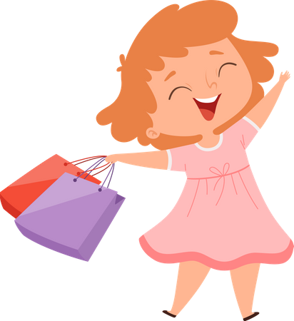 Happy little girl holding shopping bag  Illustration