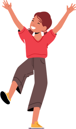 Happy Little Girl Jump with Raised Arms Illustration