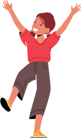 Happy Little Girl Jump with Raised Arms  Illustration