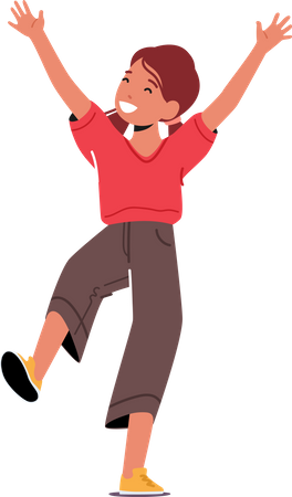 Happy Little Girl Jump with Raised Arms  일러스트레이션