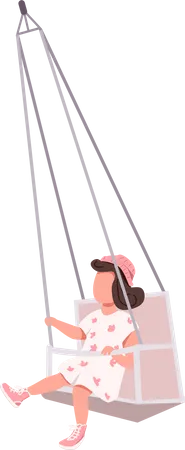 Happy little girl on swing  Illustration