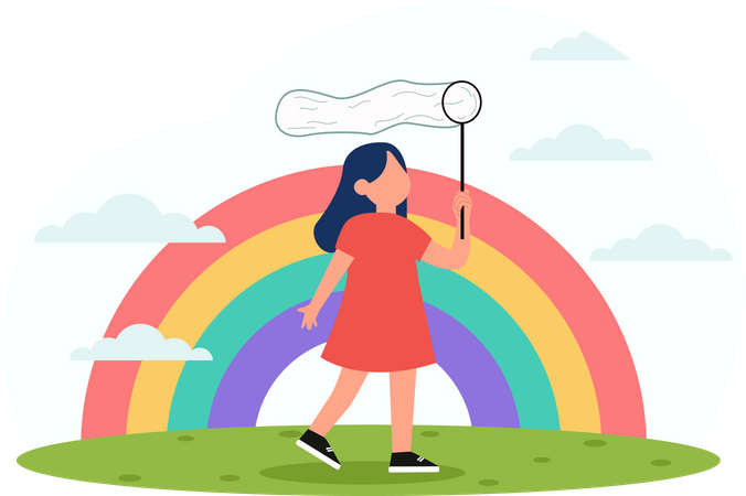 Happy Little girl playing  Illustration