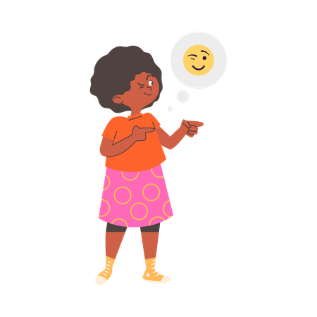 Happy little girl pointing left something  Illustration