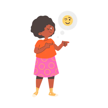 Happy little girl pointing left something  Illustration