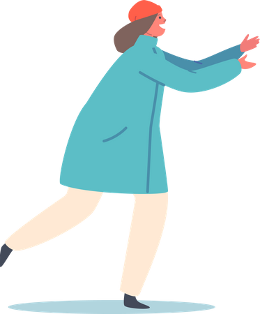 Une petite fille heureuse porte des vêtements chauds et court avec un visage heureux  Illustration