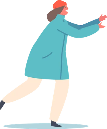 Happy Little Girl Wear Warm Clothes Run with Happy Face  Illustration