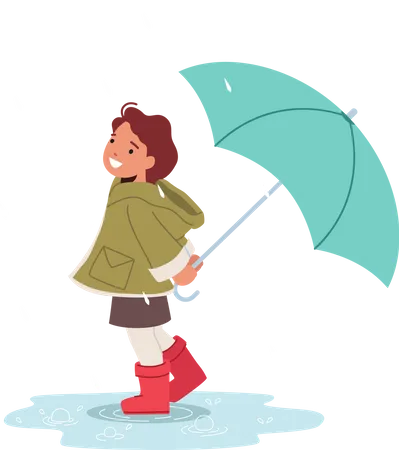 Happy Little Girl with Umbrella Illustration