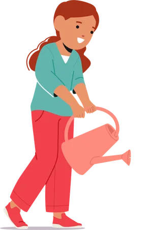 Happy Little Girl With Watering Can  Illustration