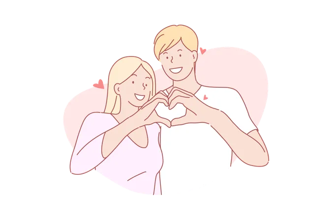 In Love Romantic Feeling Hart Concept Happy Lovers Making Hart Shape With Hands Together Young Happy Couple Symbolic Proof Of Love Romantic Creative Declaration Of Feeling Simple Flat Vector Illustration