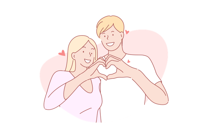 Happy lovers making heart shape with hands together  Illustration