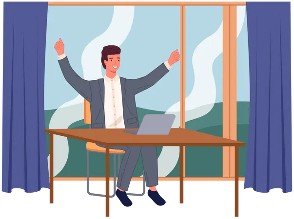 Happy Male employee raising hands Illustration