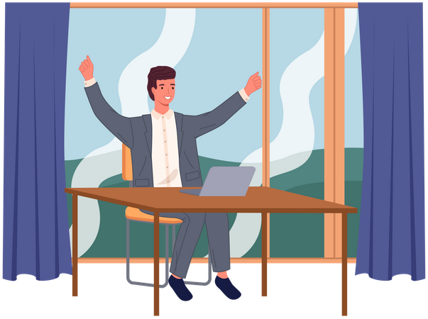 Happy Male employee raising hands  Illustration