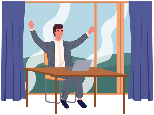 Happy Male employee raising hands  Illustration