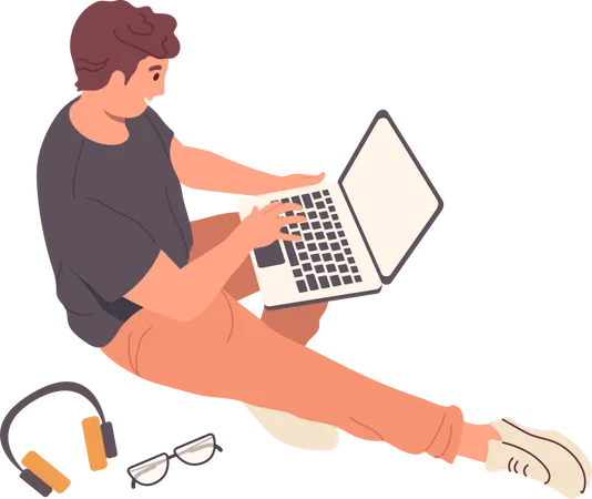 Happy male freelancer working on laptop  Illustration