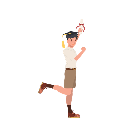 Happy male graduate student in asian school uniform with cap  Illustration