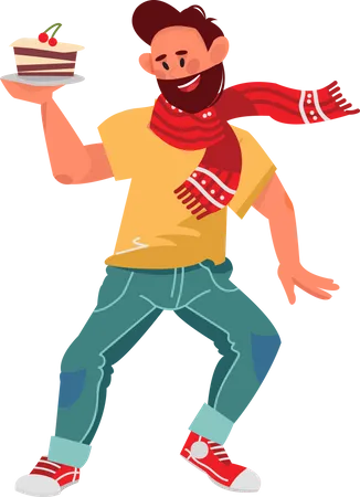 Happy male holding christmas cake  Illustration