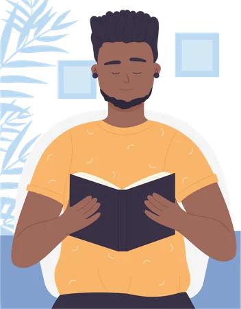Happy male reading book  Illustration