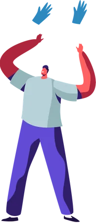 Happy Male Throw Medical Gloves in Air  Illustration