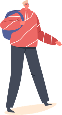 Happy Male with Backpack  イラスト