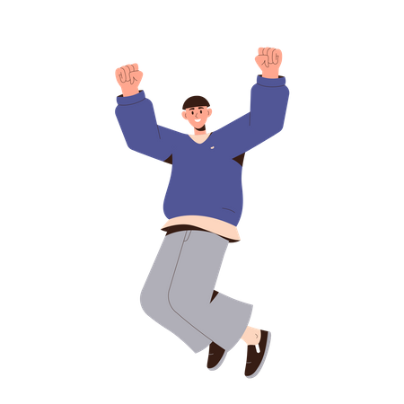 Happy Male With Positive Energy Jumping Illustration