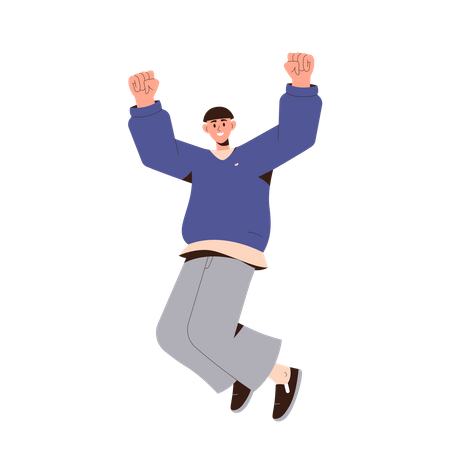 Happy Male With Positive Energy Jumping  Illustration