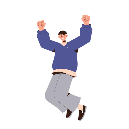 Happy Male With Positive Energy Jumping  Illustration