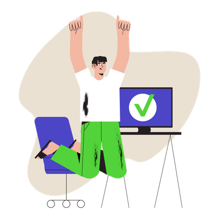 Happy male worker completed task Illustration