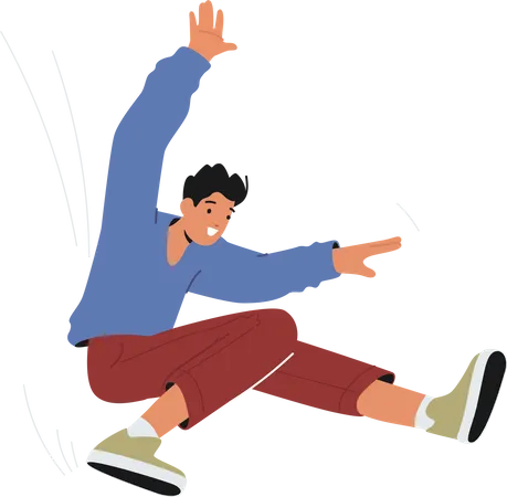 Euphoric Man Jumps With Joy His Face Beaming With Happiness As He Leaps Into The Air Excited Male Character Expressing Pure Delight And Excitement Cartoon People Vector Illustration Illustration