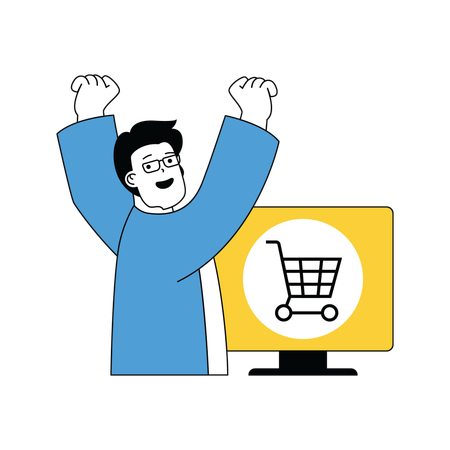 Happy man after doing online shopping  Illustration