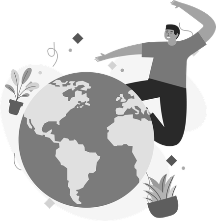 Happy Man and Global communication  Illustration
