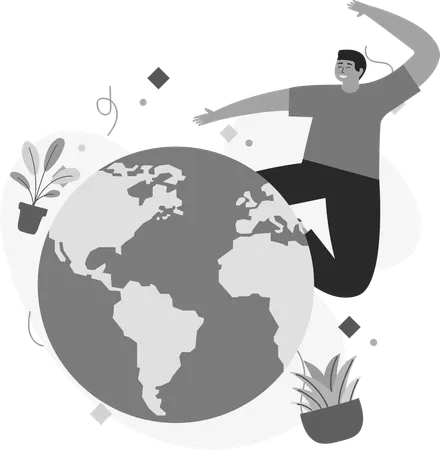 Happy Man and Global communication  Illustration
