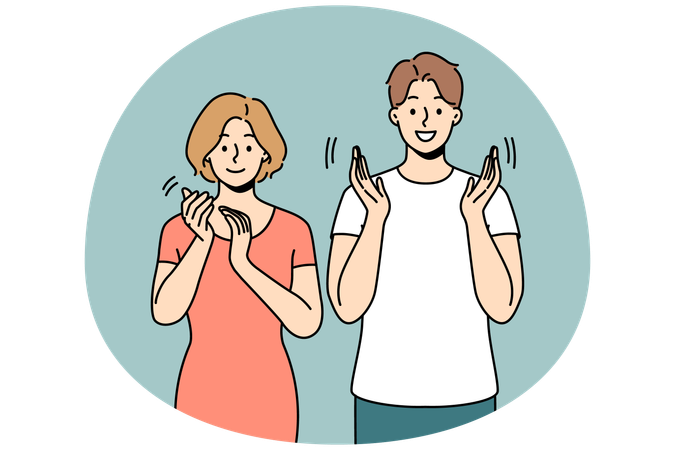 Happy man and woman applaud show appreciation and acknowledgement  Illustration