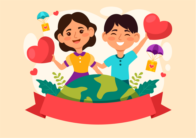 Happy man and woman celebrate International Human Solidarity Day  イラスト