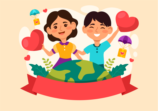 Happy man and woman celebrate International Human Solidarity Day  Illustration