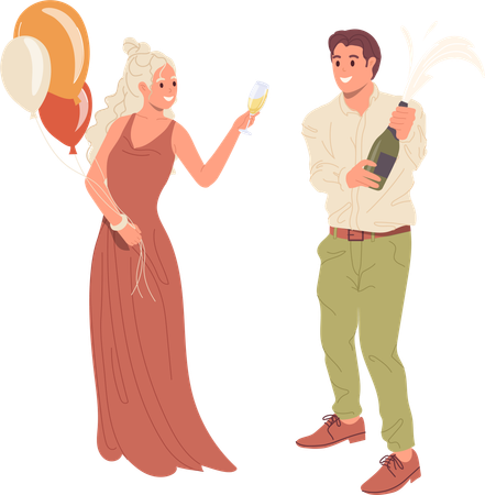 Happy man and woman celebrating wedding party together  Illustration