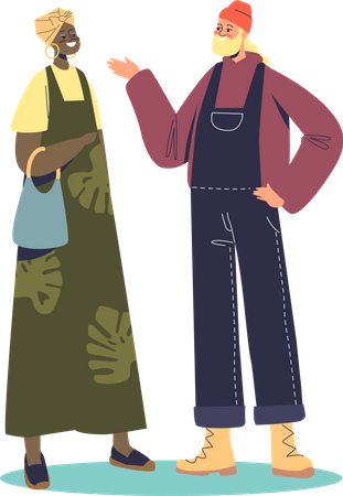 Happy man and woman communicating  イラスト