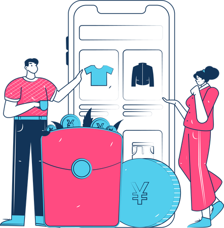 Happy Man And Woman Doing Shopping  Illustration