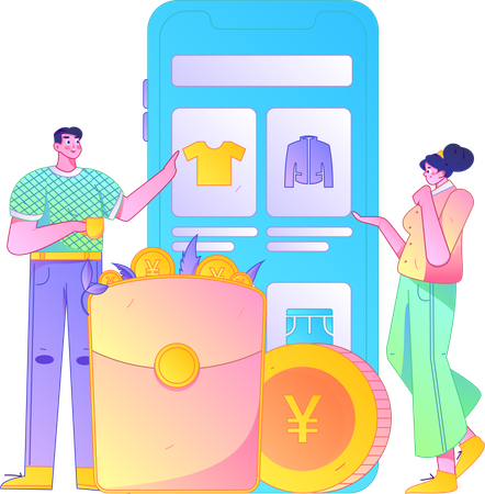 Happy man and woman doing shopping  Illustration