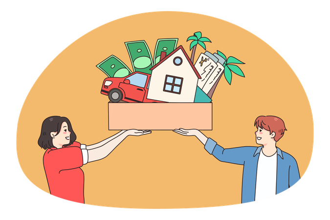 Happy man and woman dream of goals accomplishment  Illustration