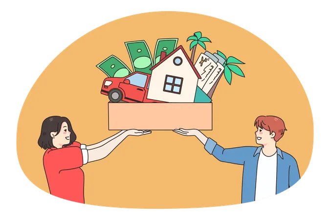 Happy man and woman dream of goals accomplishment  Illustration