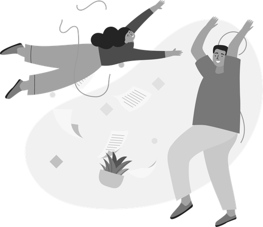 Happy Man and Woman Flying  Illustration