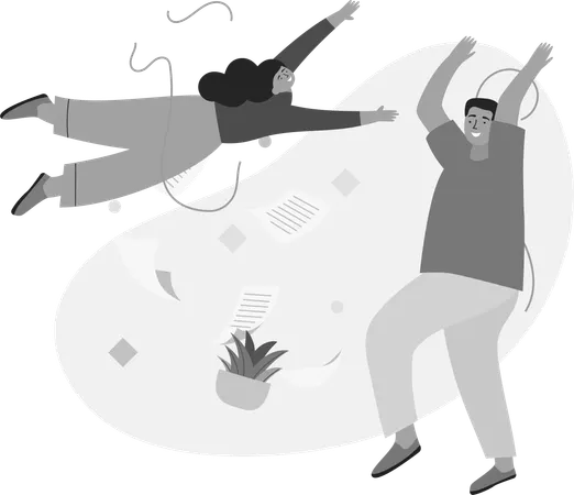 Happy Man and Woman Flying  Illustration